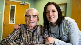 A Good Samaritan Society nurse and resident smile. 